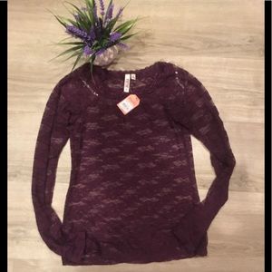 Burgundy lace mudd sheer top small